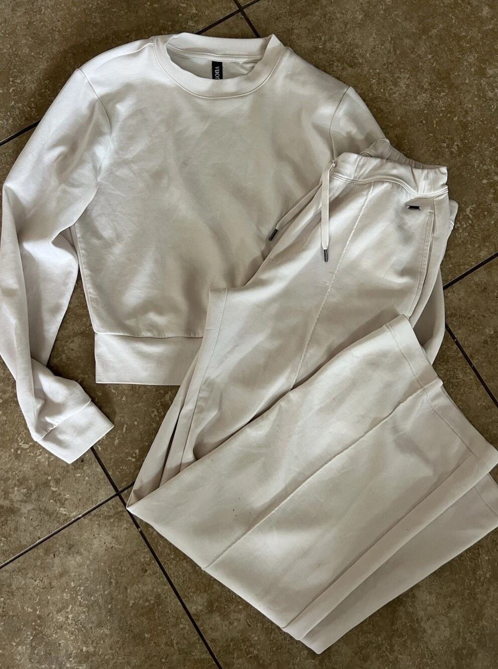 NWOT Vuori Compose Sweater + Wide Leg Pant Set In Marshmallow - Picture 1 of 8